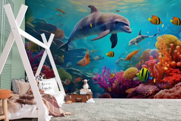 Wall murals Dolphin swimming in a coral reef Wall murals Dolphin swimming in a coral reef