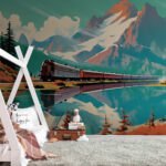 Wall murals Train passing by a mountain