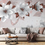 Wall murals White flower with brown leaves