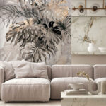 Wall murals Abstract tropical leaves in grayscale.