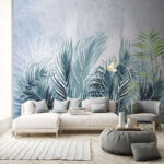 Wall murals Tropical leaves on a textured background.