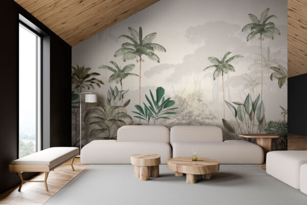 Tropical trees in misty forest Wall murals Tropical trees in misty forest