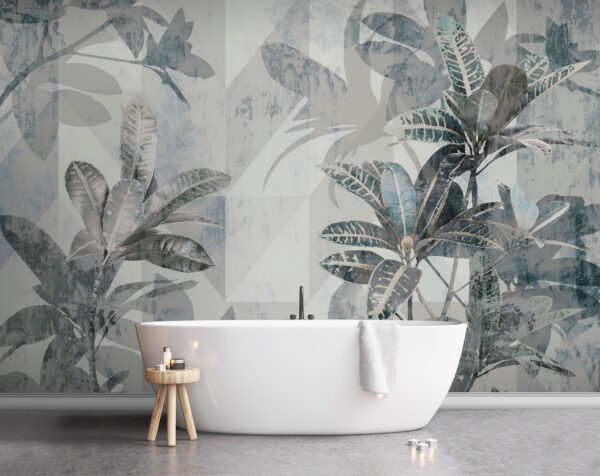 Abstract leaves layered in grayscale Wall murals Abstract leaves layered in grayscale
