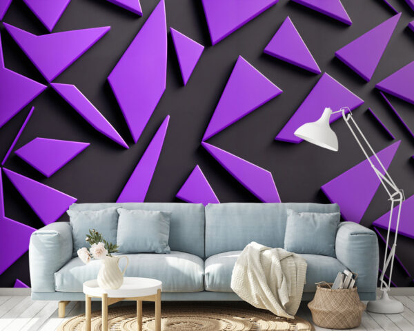 Wall murals Purple triangles on a black surface Wall murals Purple triangles on a black surface