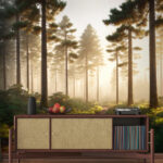 Wall murals Sunrise over tranquil forest path.