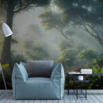 Wall murals Path through a forest with trees and plants
