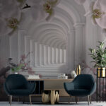 Wall murals Elegant archway with blooming flowers.