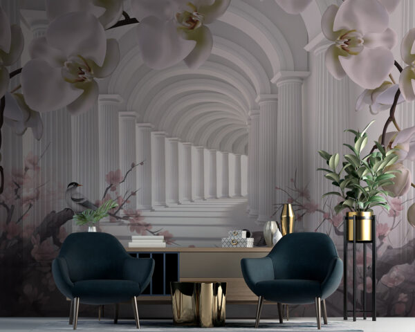 Elegant archway with blooming flowers Wall murals Elegant archway with blooming flowers