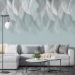 Wall murals White feathers on a blue background