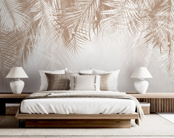 Tropical leaves on textured background Wall murals Tropical leaves on textured background