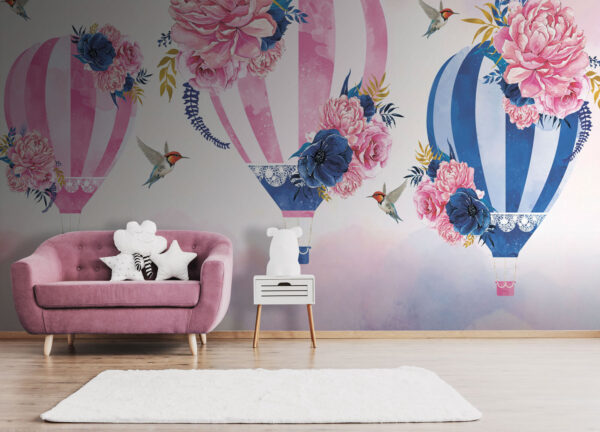 Wall murals Group of hot air balloons with flowers Wall murals Group of hot air balloons with flowers