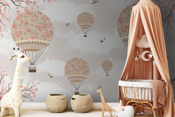 Hot air balloon with flowers Wall murals Hot air balloon with flowers