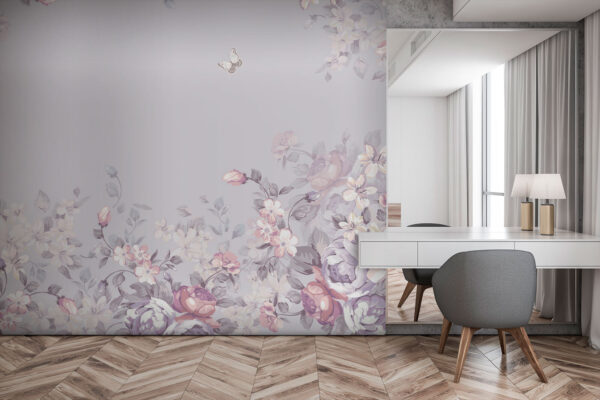 Wall murals Floral pattern with butterflies Wall murals Floral pattern with butterflies