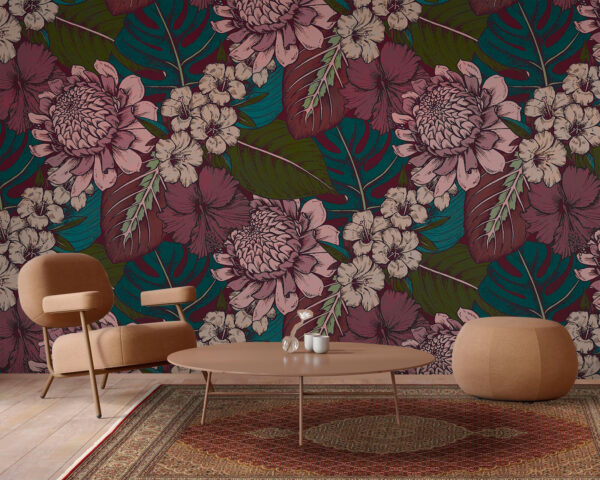 Wall murals Pattern of flowers and leaves Wall murals Pattern of flowers and leaves
