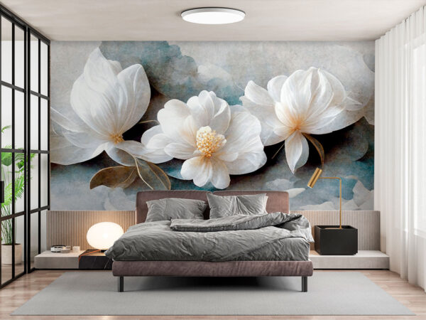 Delicate white flowers in bloom Wall murals Delicate white flowers in bloom