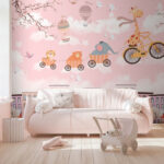 Wall murals Animals cycling through the sky happily.