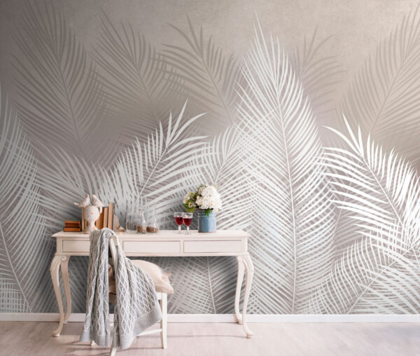 Wall murals Wall murals Elegant white palm leaves pattern. (SKU: u94369)
