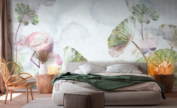 Wall murals Flamingo and leaves Wall murals Flamingo and leaves