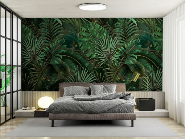 Lush jungle leaves with butterflies Wall murals Lush jungle leaves with butterflies
