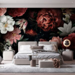 Wall murals Dark floral elegance with blooming beauty