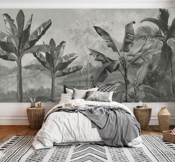 Black and white image of a banana tree Wall murals Black and white image of a banana tree