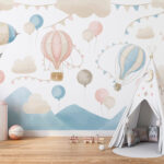 Wall murals Pink and white hot air balloon