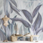 Wall murals Abstract leaves with soft pastel hues.