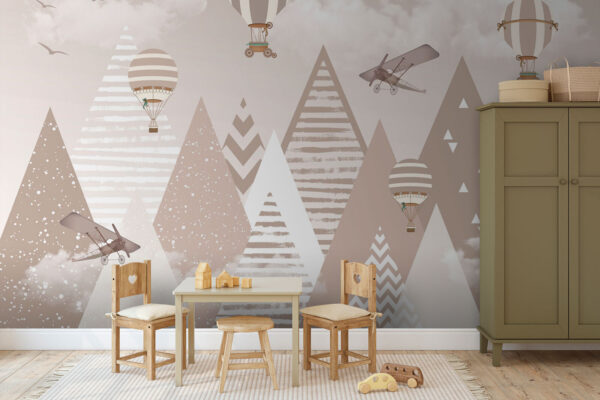 Cartoon of a person on a hot air balloon Wall murals Cartoon of a person on a hot air balloon