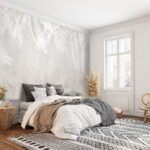 Wall murals White leaves on a gray background