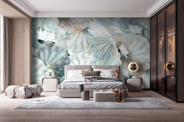 Elegant lotus blossoms and leaves pattern Wall murals Elegant lotus blossoms and leaves pattern