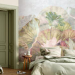 Wall murals Lotus leaves painted in pastel.