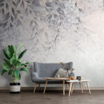 Wall murals Elegant leaves pattern with soft hues.