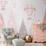 Wall murals Pink and white striped hot air balloon