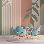 Wall murals Abstract leaves and geometric patterns.