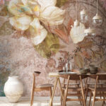 Wall murals Soft blooms on a textured canvas