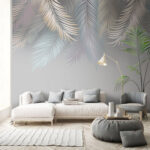 Wall murals Abstract pastel palm leaves design.