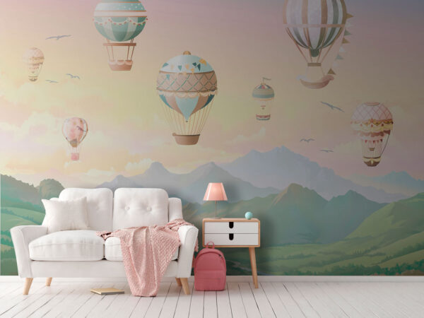 Hot air balloon with flags Wall murals Hot air balloon with flags