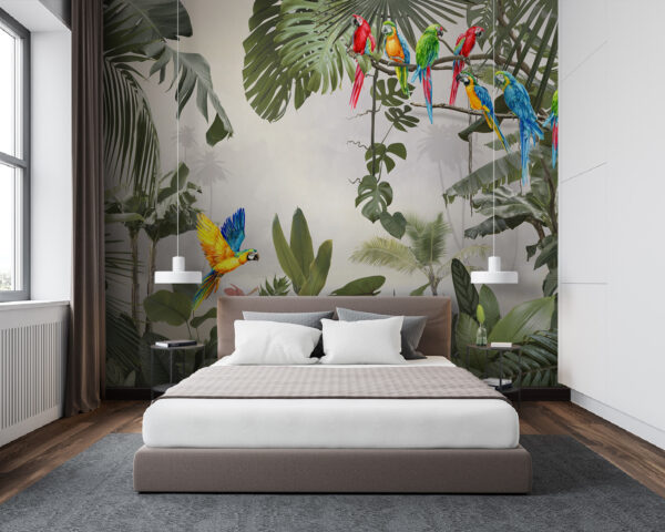 Wall murals Blue and yellow parrot on a branch (SKU: u94072)