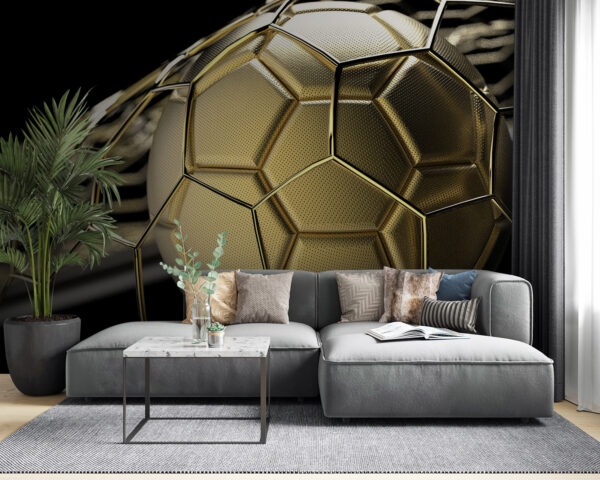 Shiny soccer ball hits the net Wall murals Shiny soccer ball hits the net
