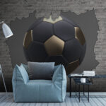 Wall murals Soccer ball bursts through brick wall.