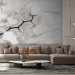 Wall murals White orchids on a white fabric