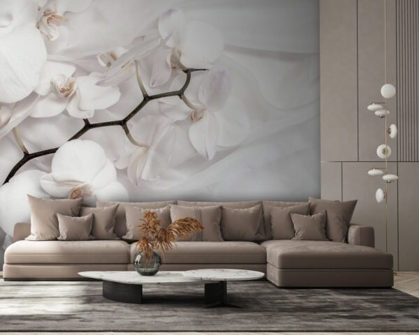 Wall murals White orchids on a white fabric Wall murals White orchids on a white fabric