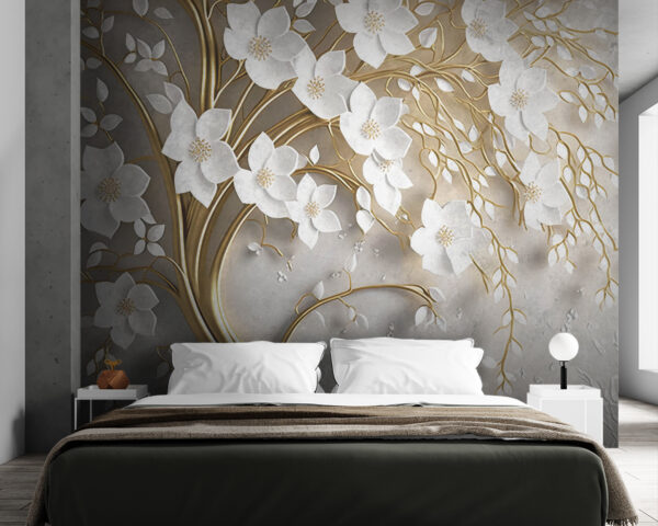 Elegant branches with white flowers Wall murals Elegant branches with white flowers
