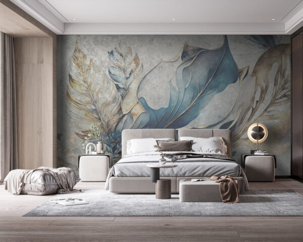 Abstract feathers with blue accents Wall murals Abstract feathers with blue accents