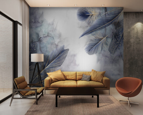 Elegant feathers on watercolor background Wall murals Elegant feathers on watercolor background