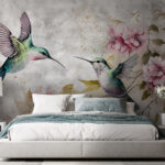 Wall murals Hummingbirds dance among delicate flowers.