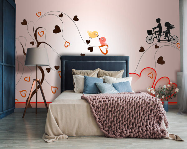 Wall murals Tree with hearts and birds on it Wall murals Tree with hearts and birds on it