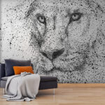 Wall murals Black and white image of a lion's face