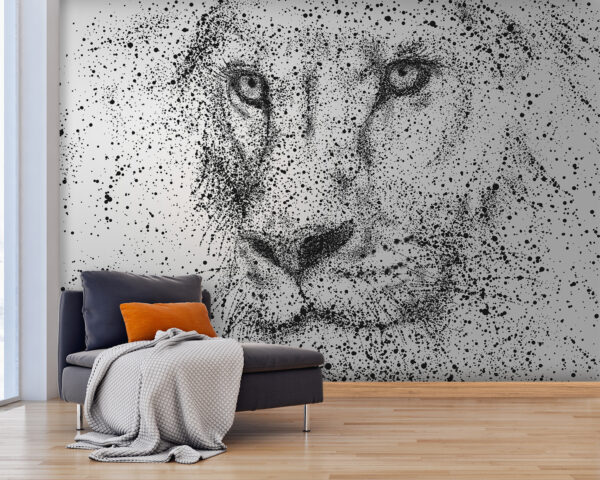 Black and white image of a lion's face Wall murals Black and white image of a lion's face