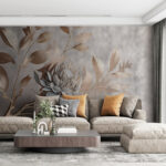 Wall murals Metallic floral elegance against pastel background.